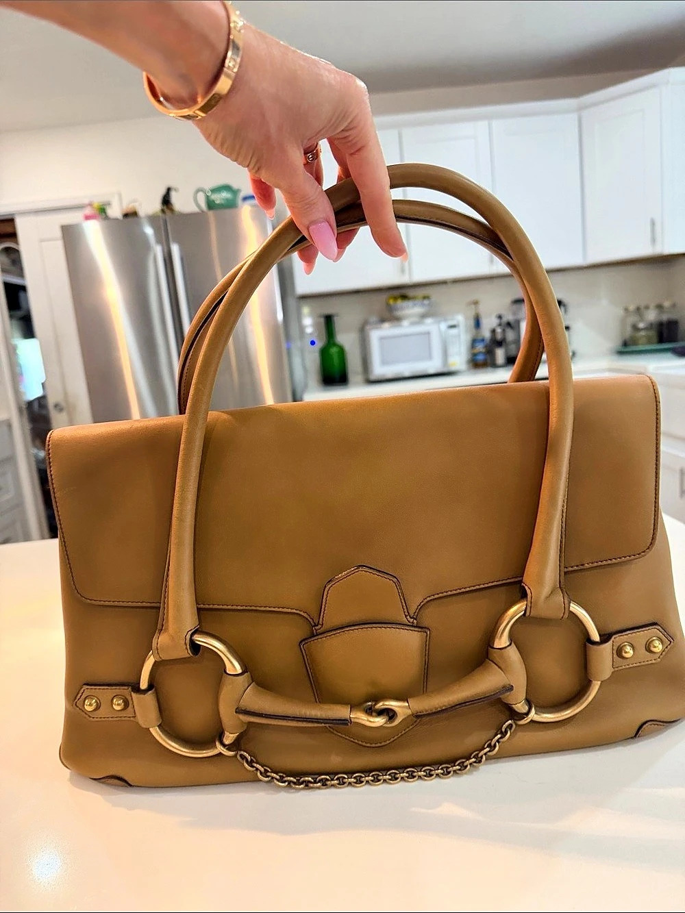 Gucci vintage Y2K horse bit Stirrup Top Handle Bag Brown Shoulder 💼